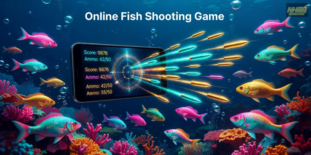Minh họa giao diện game bắn cá vui nh88 với đồ họa sống động và các loài cá đa dạng