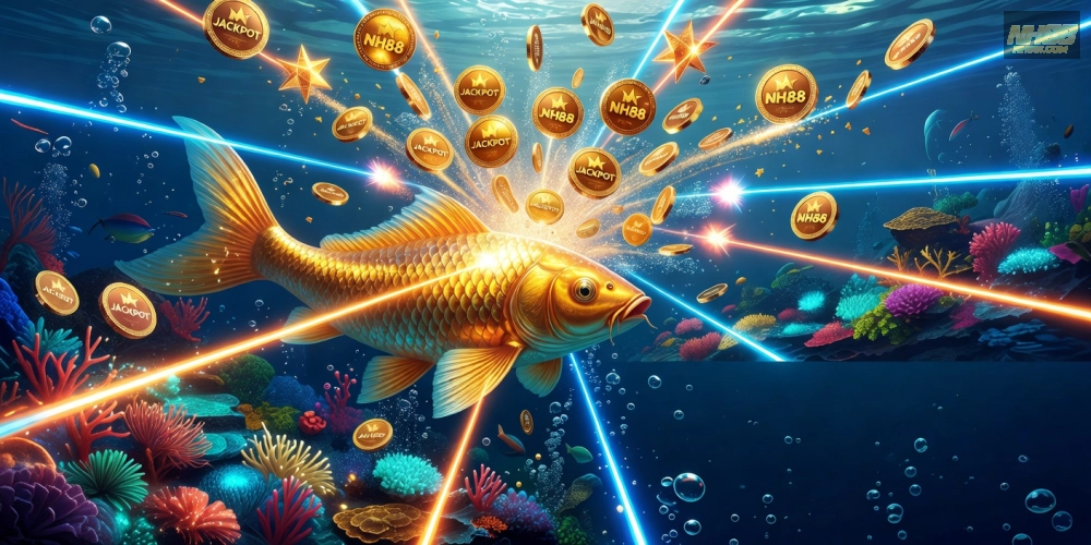 Đồ họa ấn tượng của game bắn cá nổ hũ nh88 với cá vàng jackpot