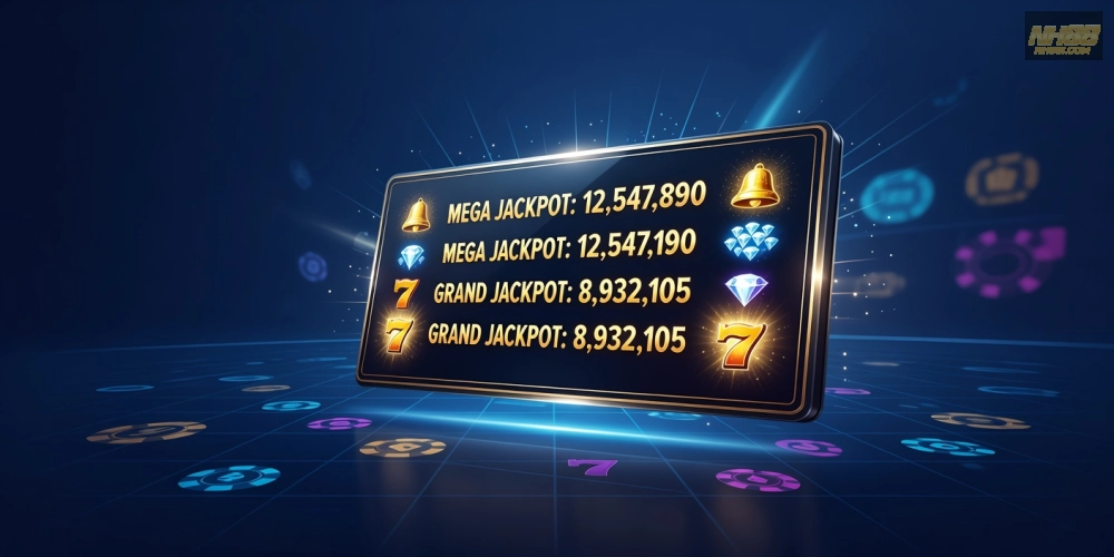 Hình minh họa khái niệm nổ hũ trên NH88 với jackpot tích lũy lớn và giao diện chơi hấp dẫn.