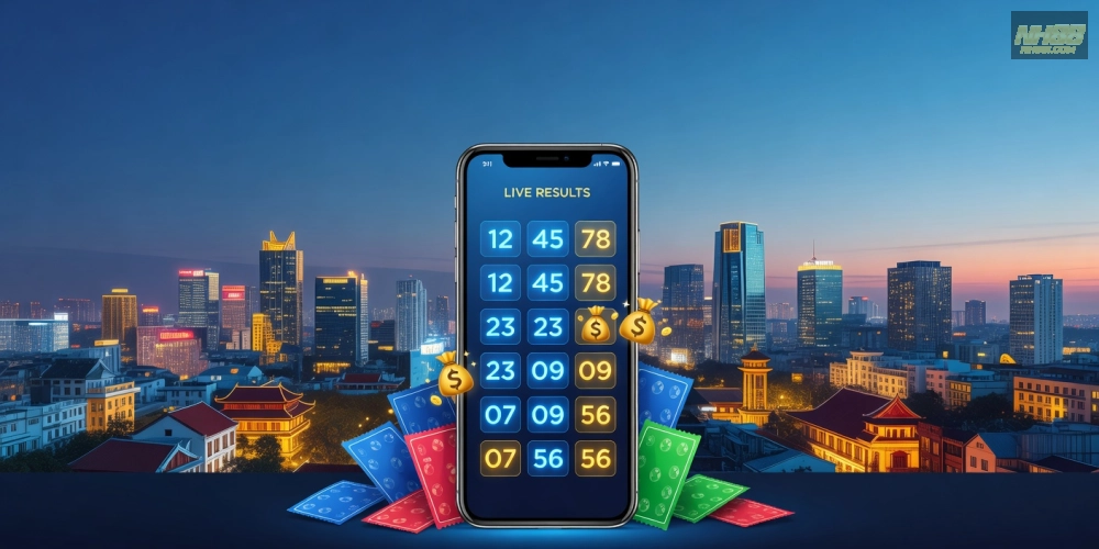 Hình minh họa khái niệm xổ số hôm nay nh88 với giao diện trực tuyến hiện đại và các con số may mắn.