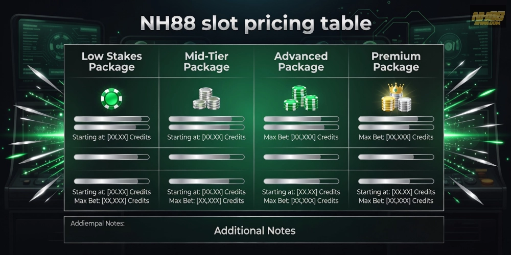 Bảng giá nổ hũ nh88 cập nhật mới nhất năm 2025 với các gói cược đa dạng