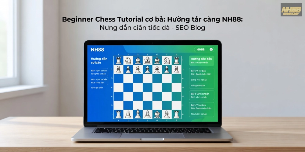 Hình ảnh minh họa bàn cờ vua cơ bản trên nền tảng NH88 với quân cờ sắp xếp sẵn sàng