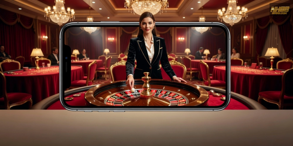 Hình ảnh bàn chơi live casino nh88 với hiệu ứng ánh sáng vàng sang trọng và giao diện thân thiện