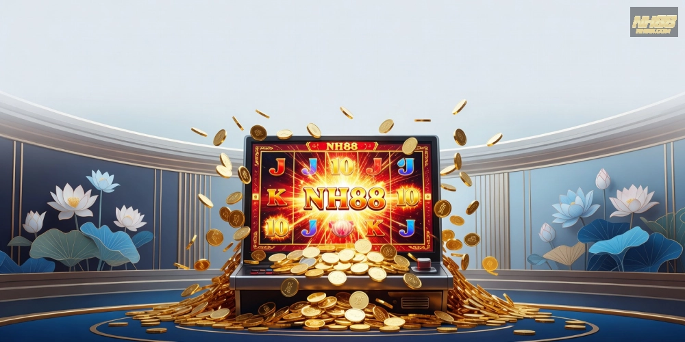 Khái niệm nổ hũ nh88 được minh họa qua jackpot tích lũy hấp dẫn và giao diện chơi trực tuyến