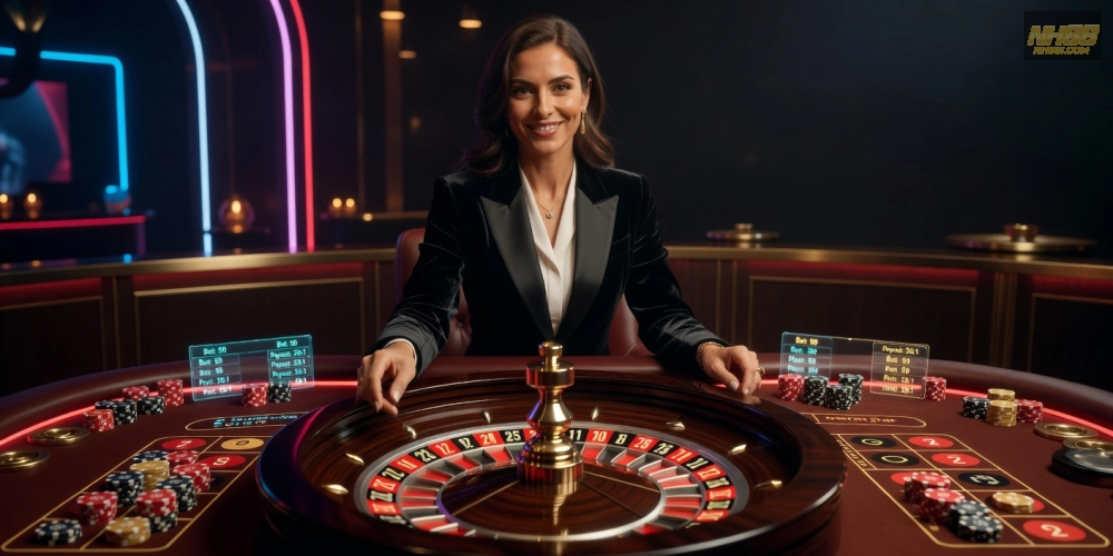 Hình ảnh trải nghiệm Pragmatic Play live casino free nh88 với dealer xinh đẹp và bàn chơi roulette sôi động